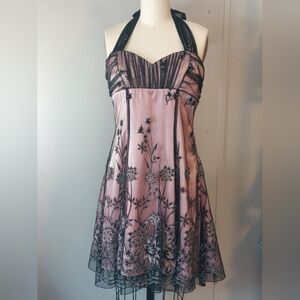 VTG 90s Y2K Baddie Prom formal dress B. Smart Halter Pink glitter